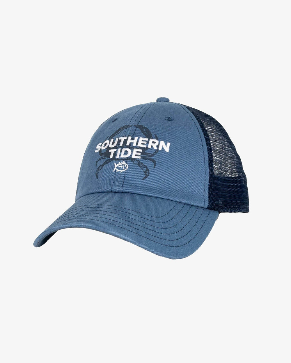 The front view of the Southern Tide Southern Tide Crab Print Trucker by Southern Tide - Blue