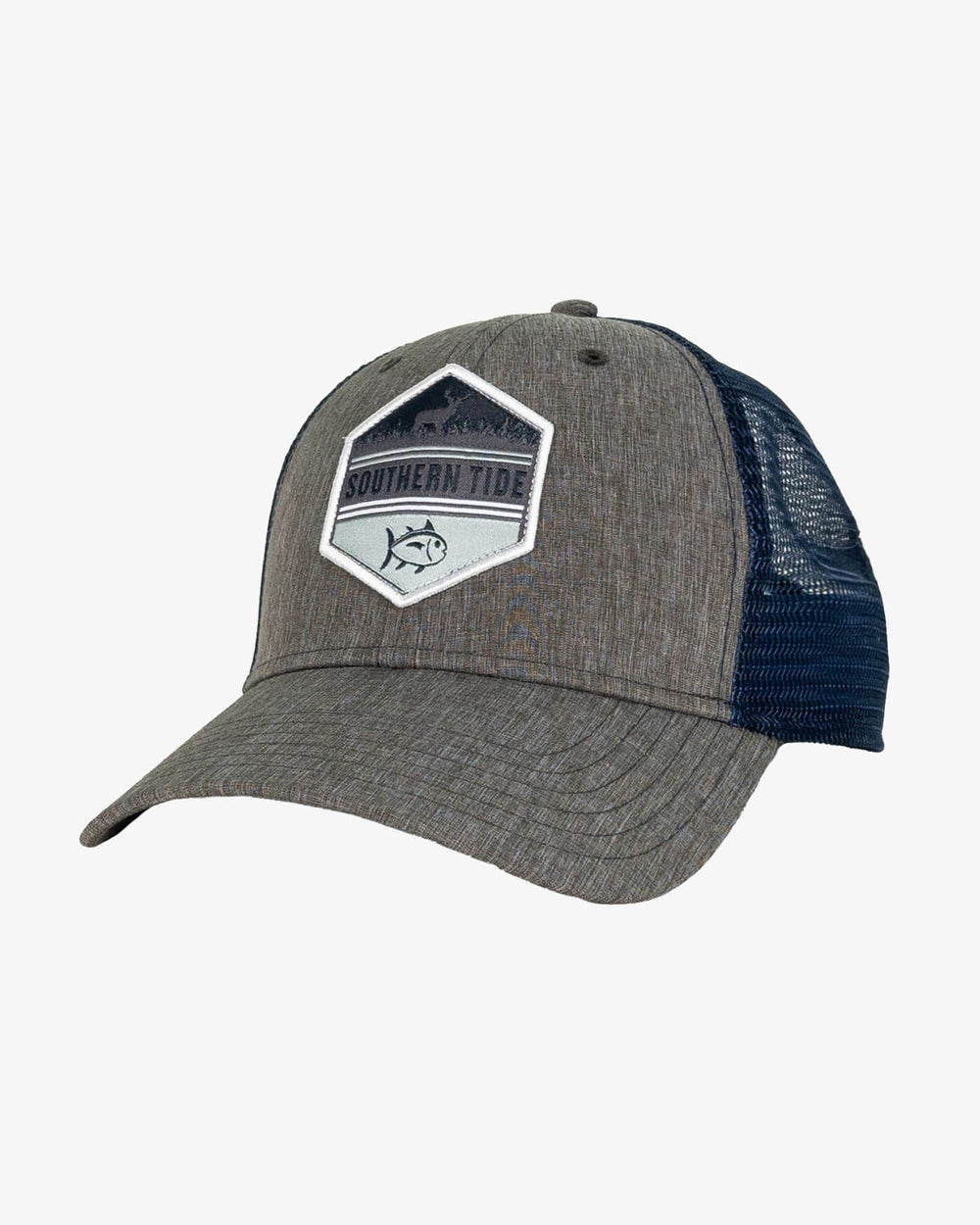 The front view of the Southern Tide Southern Tide Deer Hexagon Trucker by Southern Tide - Grey