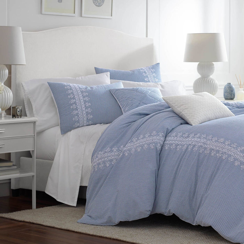 The front view of the Southern Tide Southern Tide Dover Beach Blue Comforter Set by Southern Tide - Blue