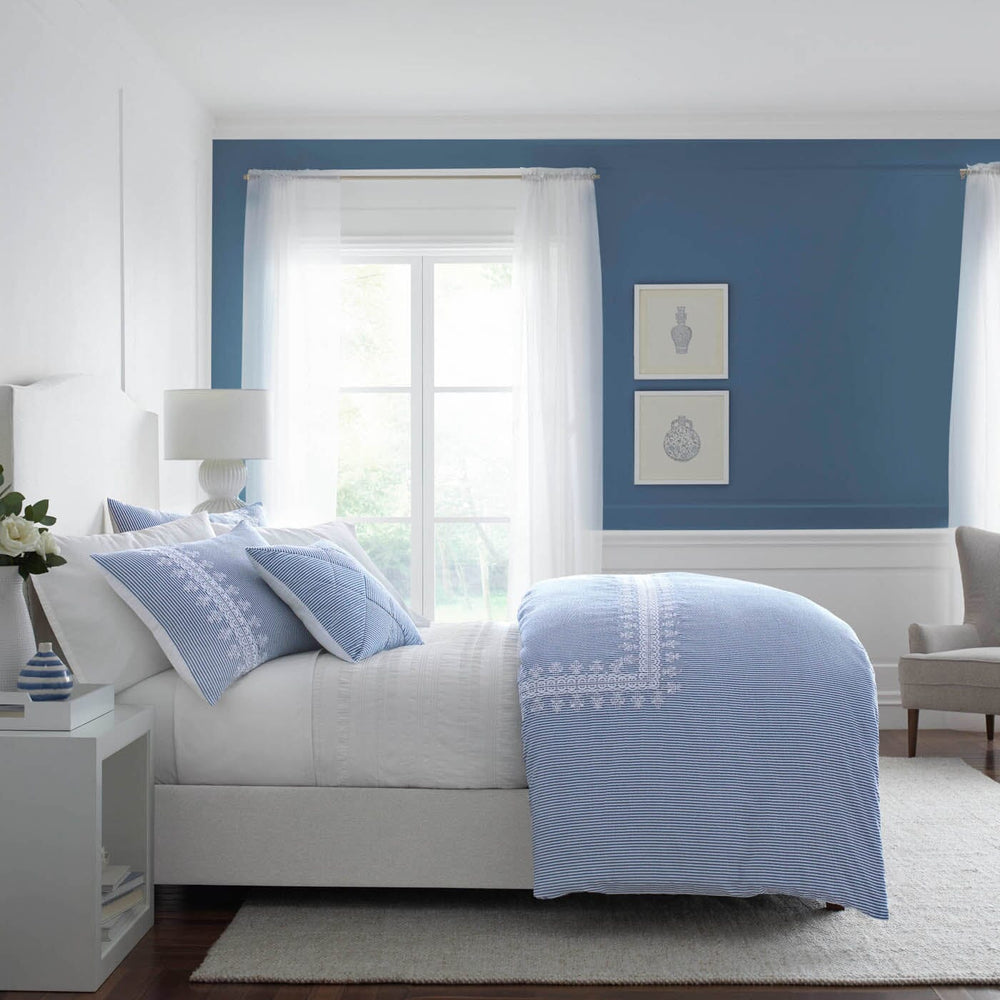 The front view of the Southern Tide Southern Tide Dover Beach Blue Comforter Set by Southern Tide - Blue