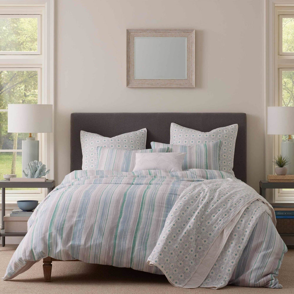 The front view of the Southern Tide Southern Tide Emerald Isle Blue Comforter Set by Southern Tide - Blue