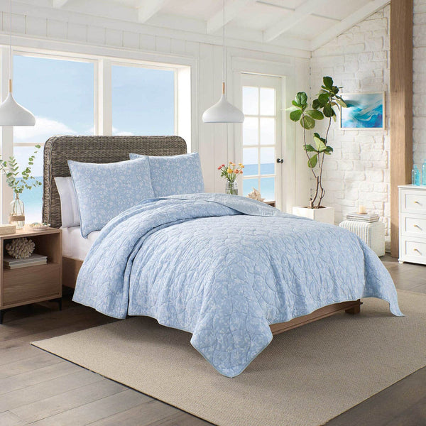 The lifestyle view of the Southern Tide Florence Blue Quilt by Southern Tide - Blue