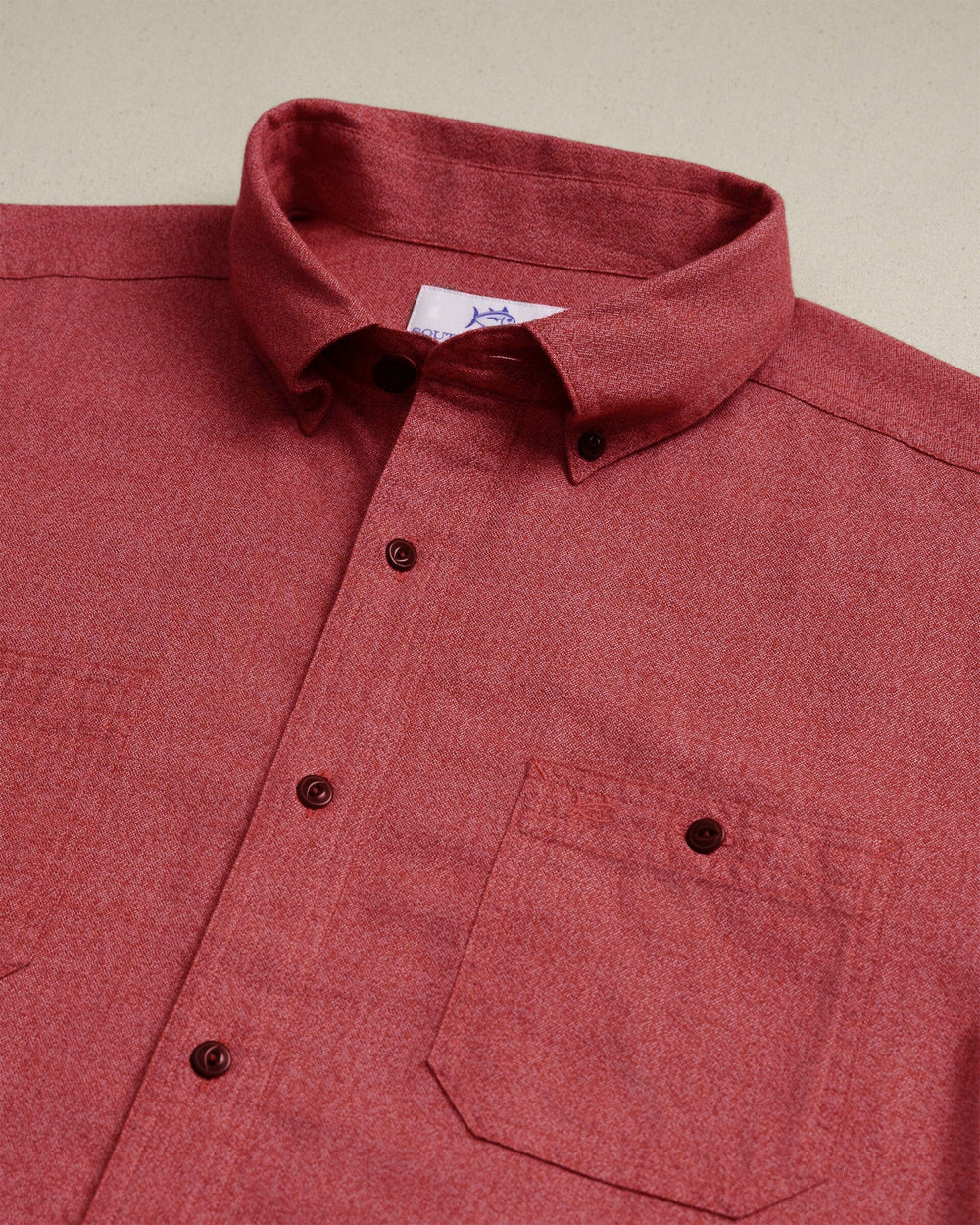The detail view of the Southern Tide Southern Tide Jaspe Dock Shirt by Southern Tide - Salsa Red
