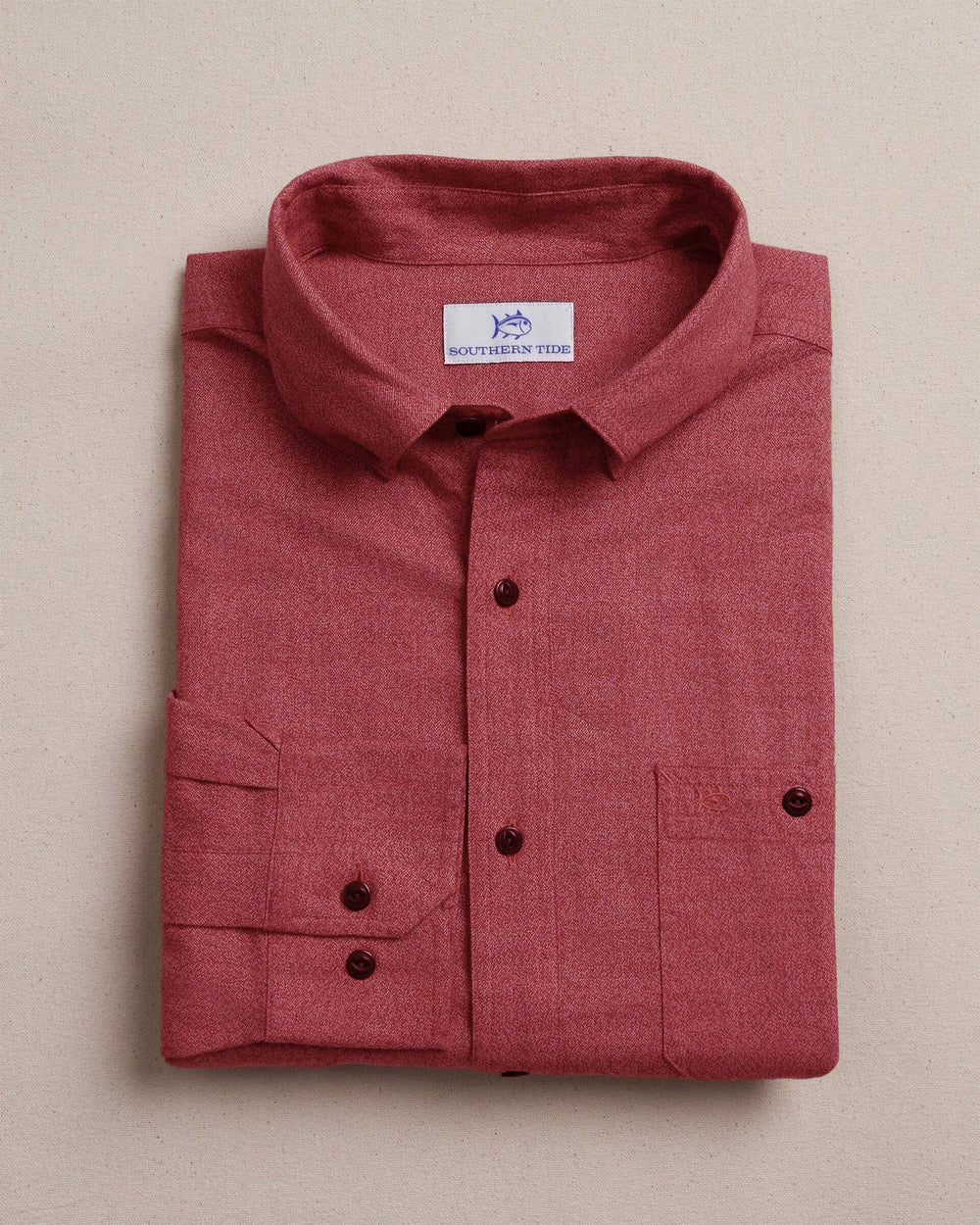 The front view of the Southern Tide Southern Tide Jaspe Dock Shirt by Southern Tide - Salsa Red