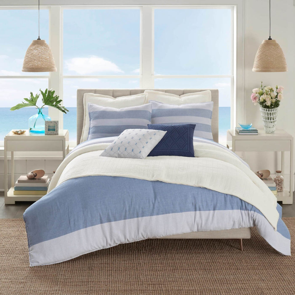 The front view of the Southern Tide Southern Tide Lakeshore Blue Comforter Set by Southern Tide - Blue