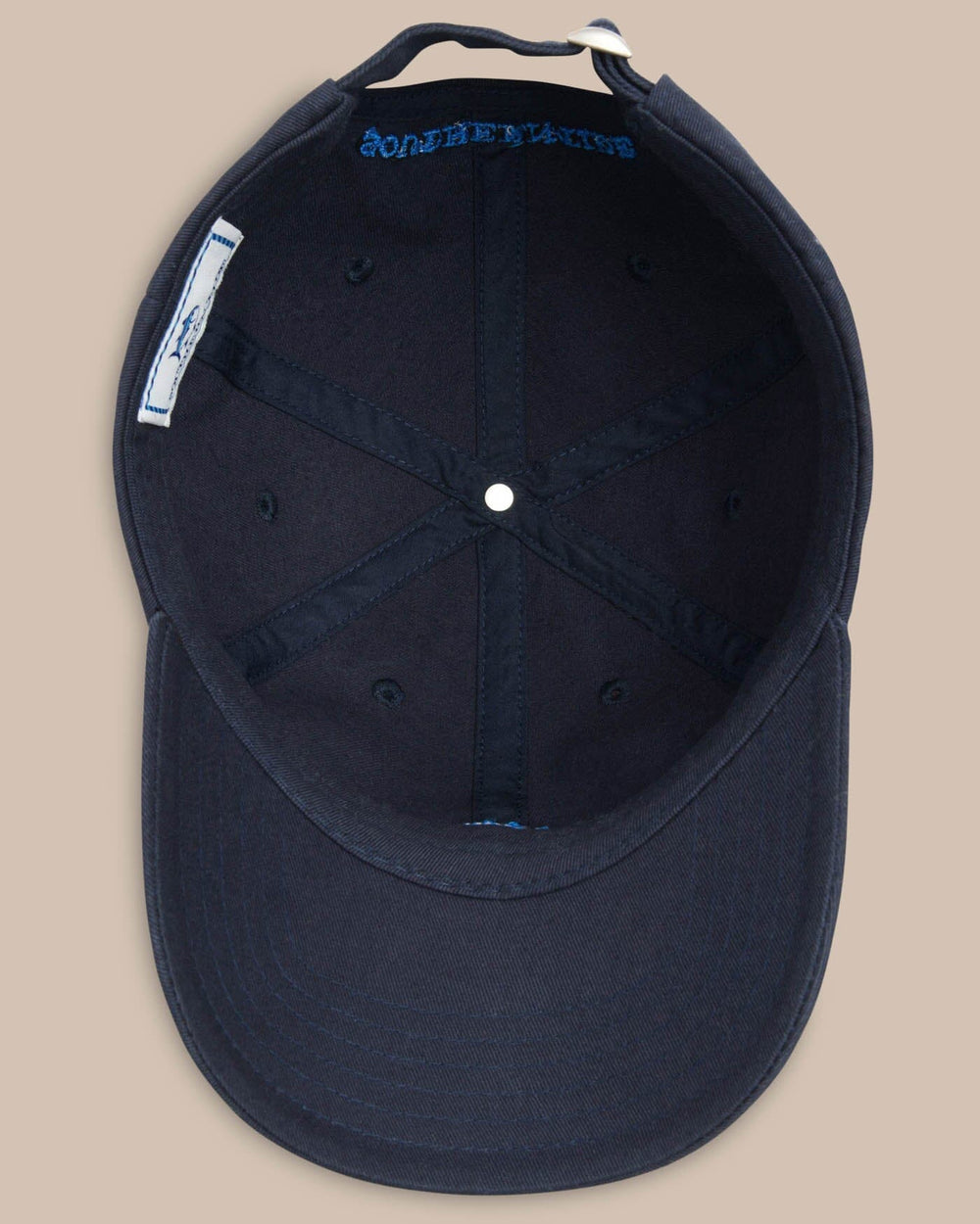 The inside of the Skipjack Hat by Southern Tide - Navy