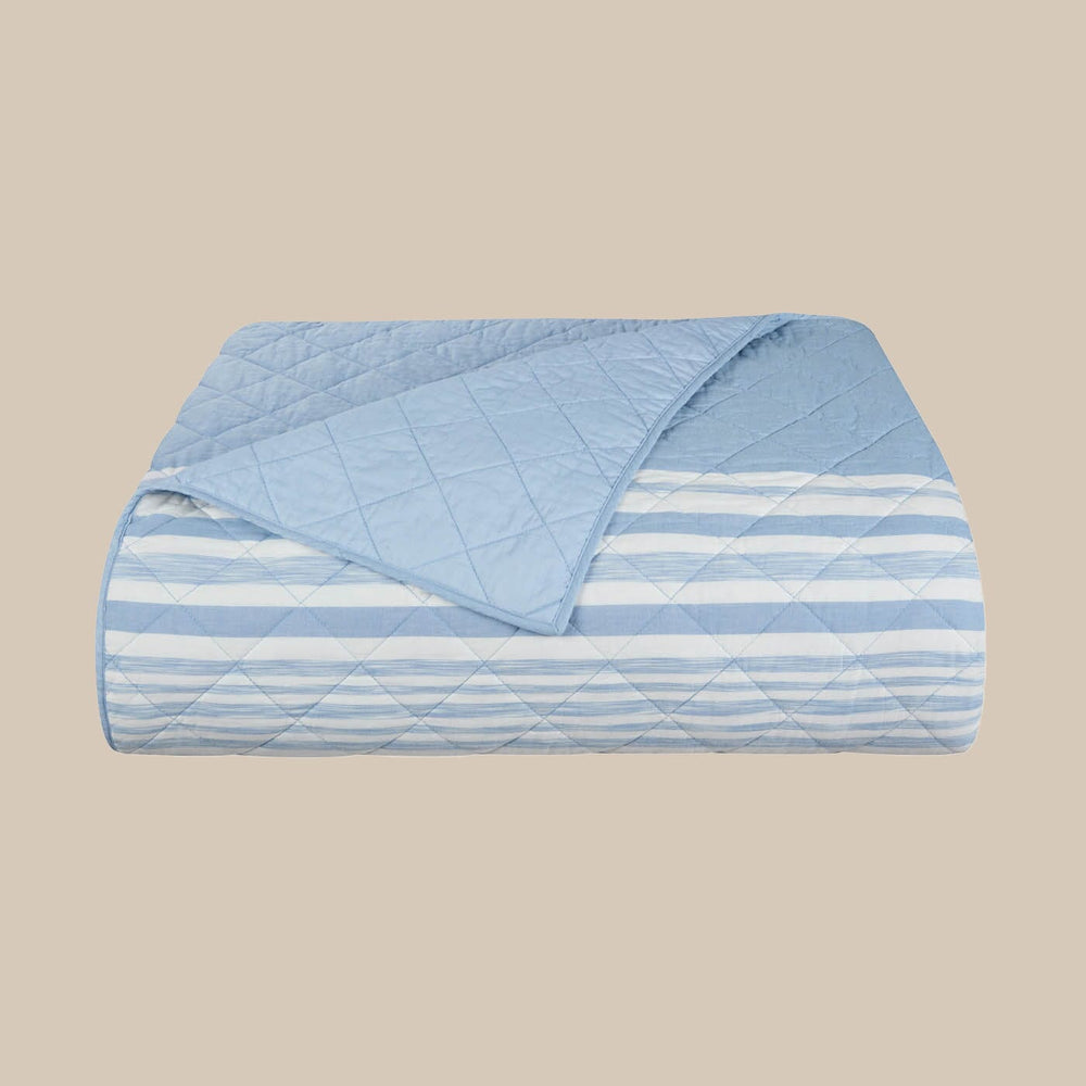 The front view of the Southern Tide Southern Tide Westlake Blue Quilt by Southern Tide - Blue