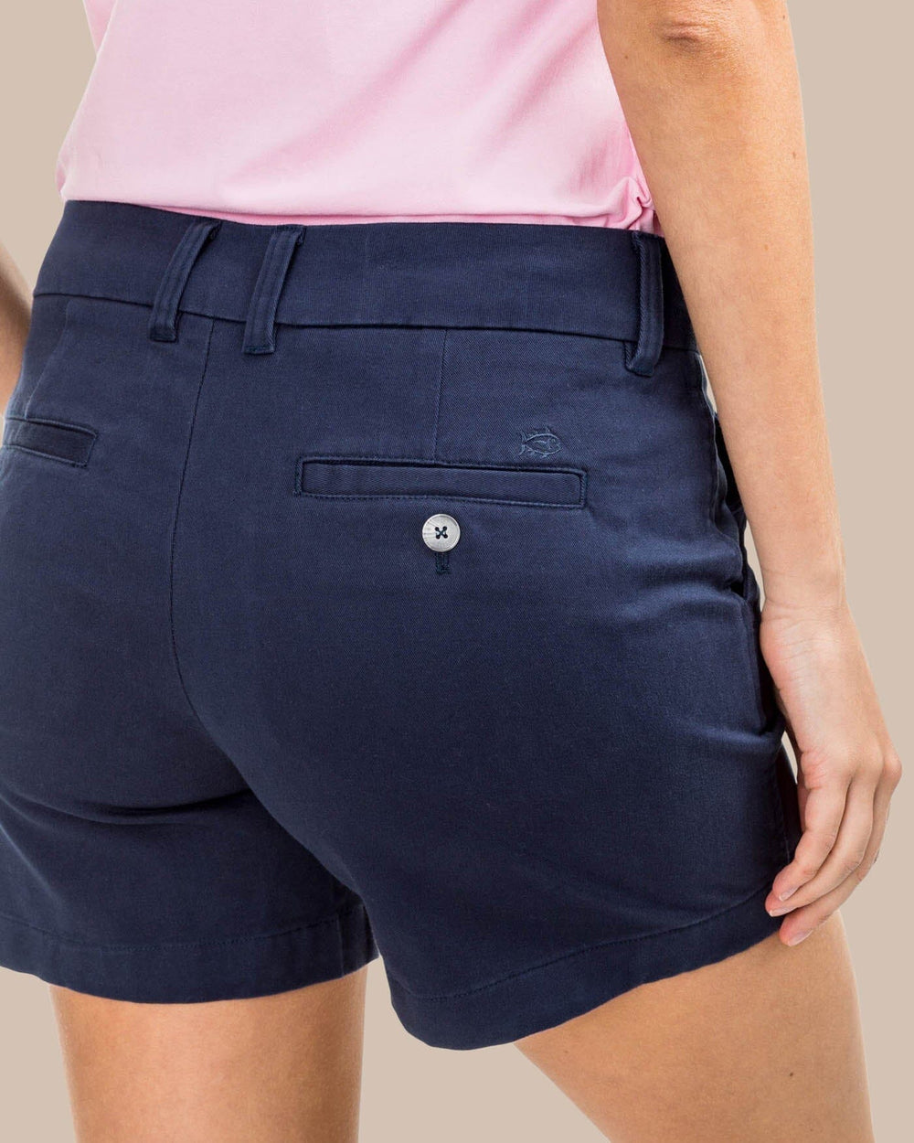 The pocket view of the Women's Navy 5" Caroline Short by Southern Tide - Nautical Navy