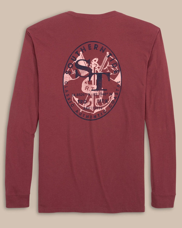 The back view of the Southern Tide ST Classic RTM Coin Long Sleeve T-Shirt by Southern Tide - Chianti