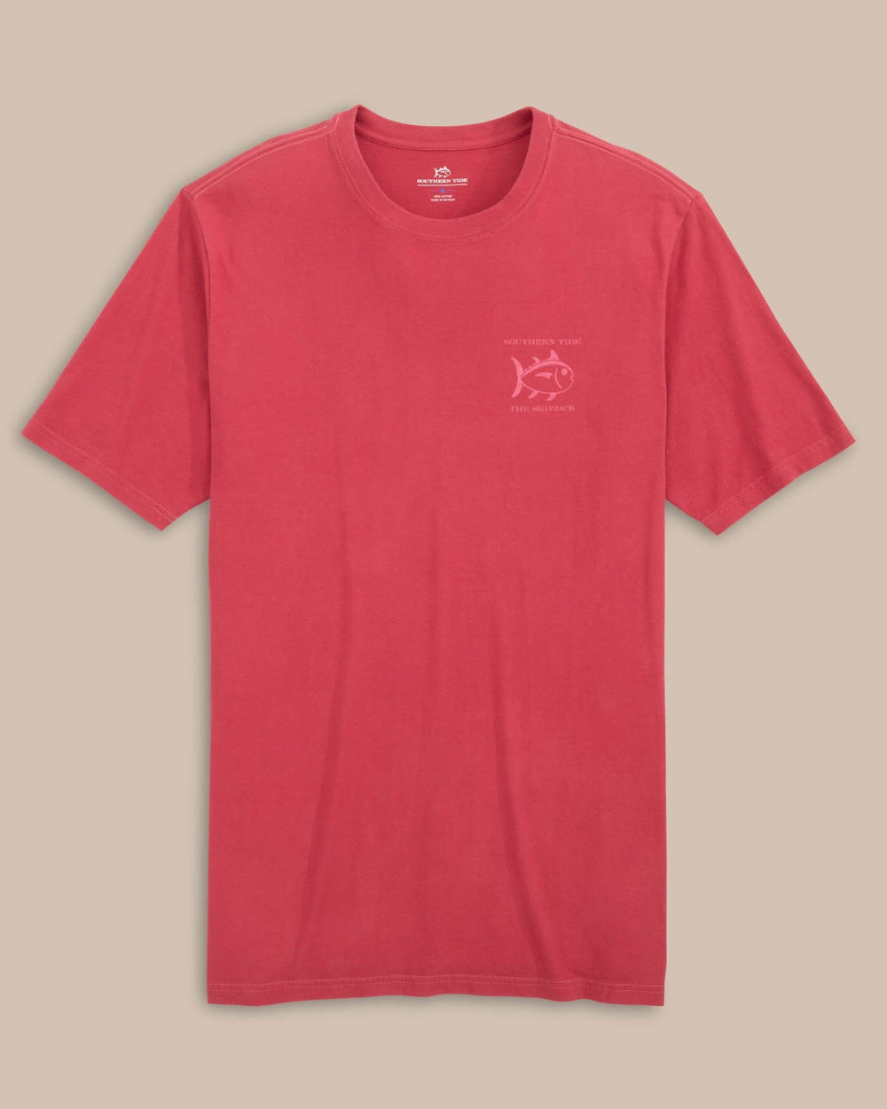 The front view of the Southern Tide ST Classic Skipjack Garment Dye T-Shirt by Southern Tide - Baroque Rose