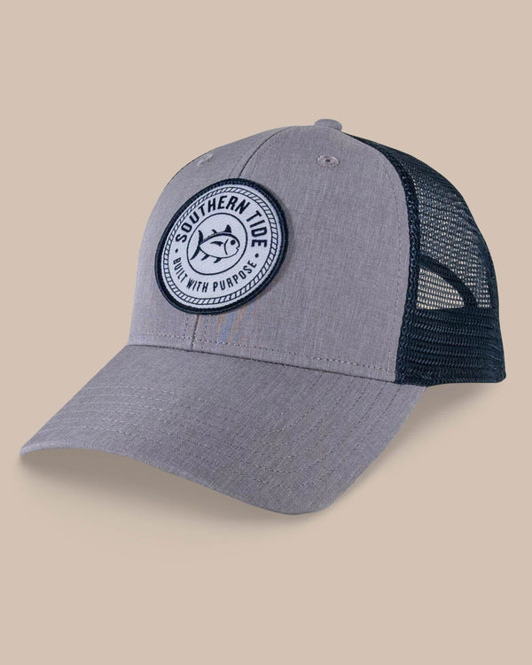 The front view of the Southern Tide ST Classic Tide Patch Performance Trucker by Southern Tide - Grey