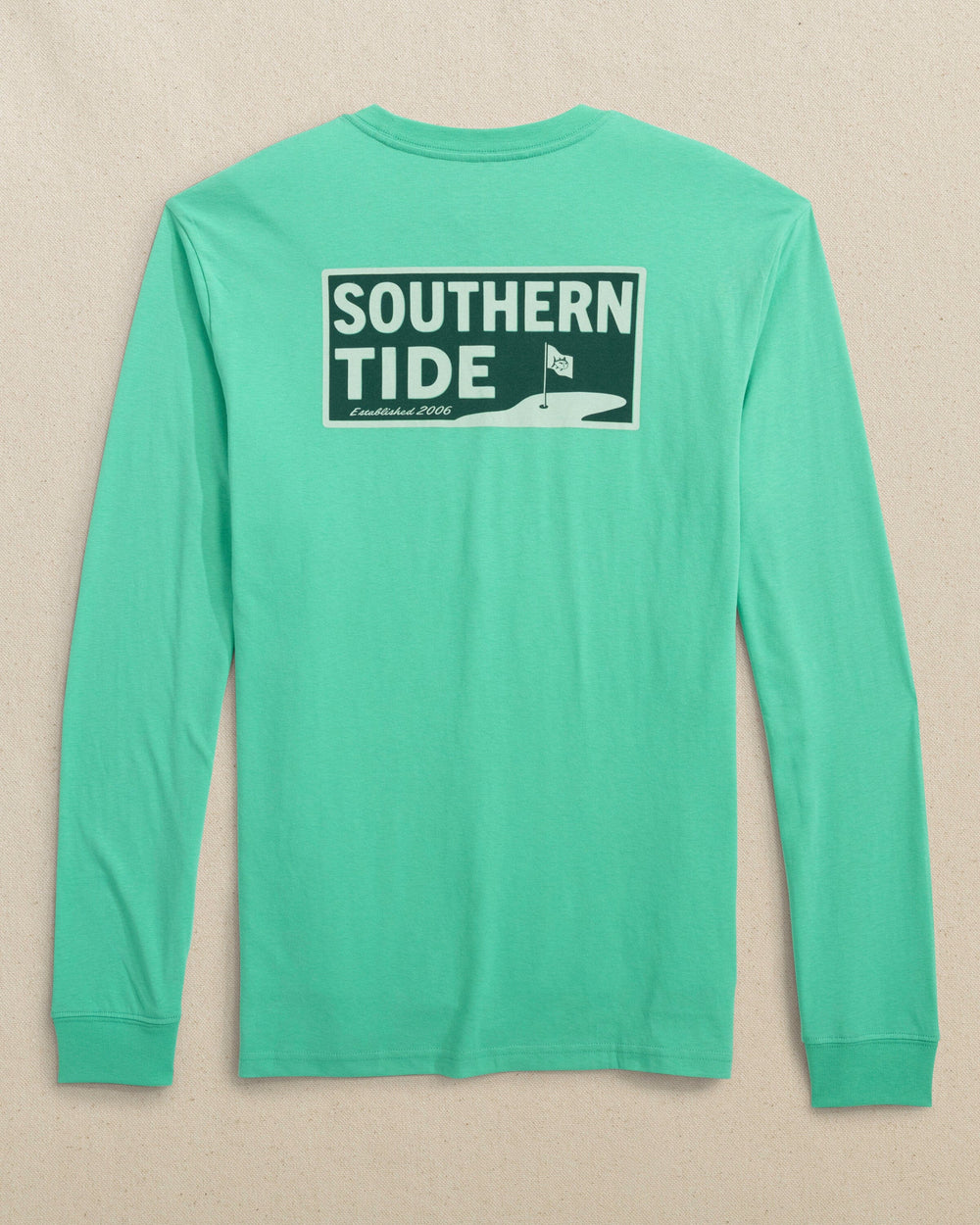 The back view of the Southern Tide ST Golf Badge Long Sleeve T-Shirt by Southern Tide - Turtle Green