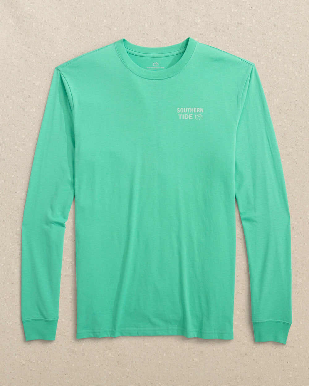 The front view of the Southern Tide ST Golf Badge Long Sleeve T-Shirt by Southern Tide - Turtle Green