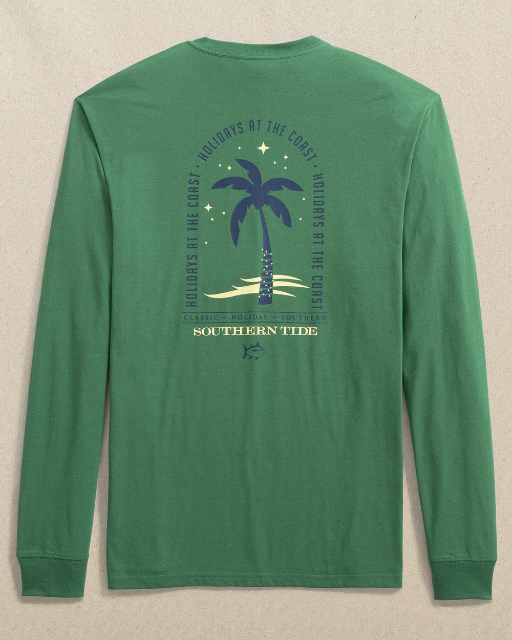 The back view of the Southern Tide ST Holiday Palm Long Sleeve T-Shirt by Southern Tide - Fir