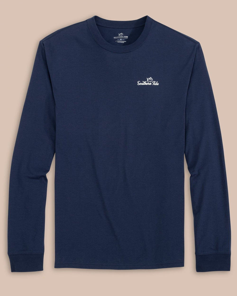 The front view of the Southern Tide ST Holiday Wreath Long Sleeve T-Shirt by Southern Tide - Dress Blue