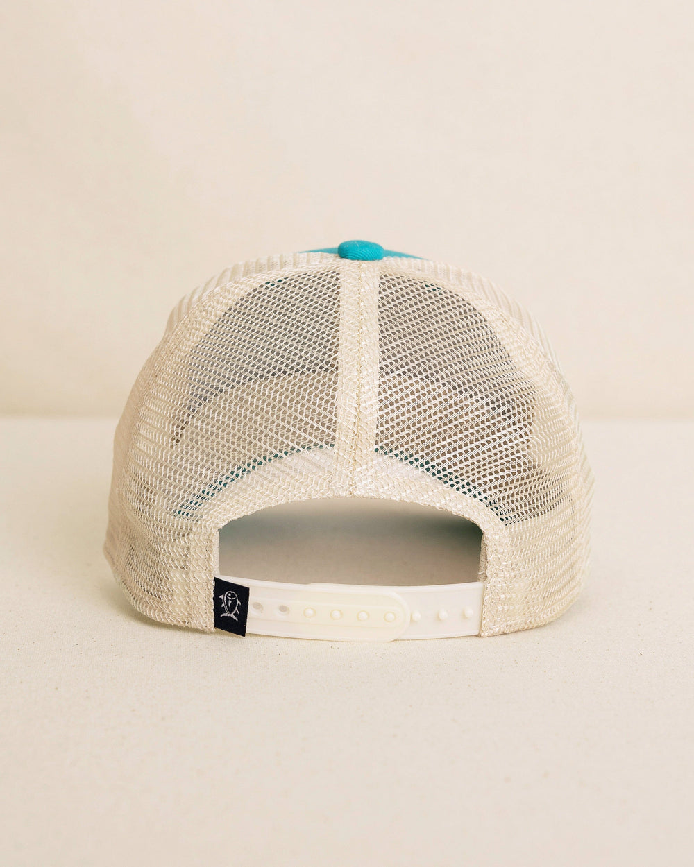 The back view of the Southern Tide ST Leather Patch Trucker Hat by Southern Tide - Spruce Shade