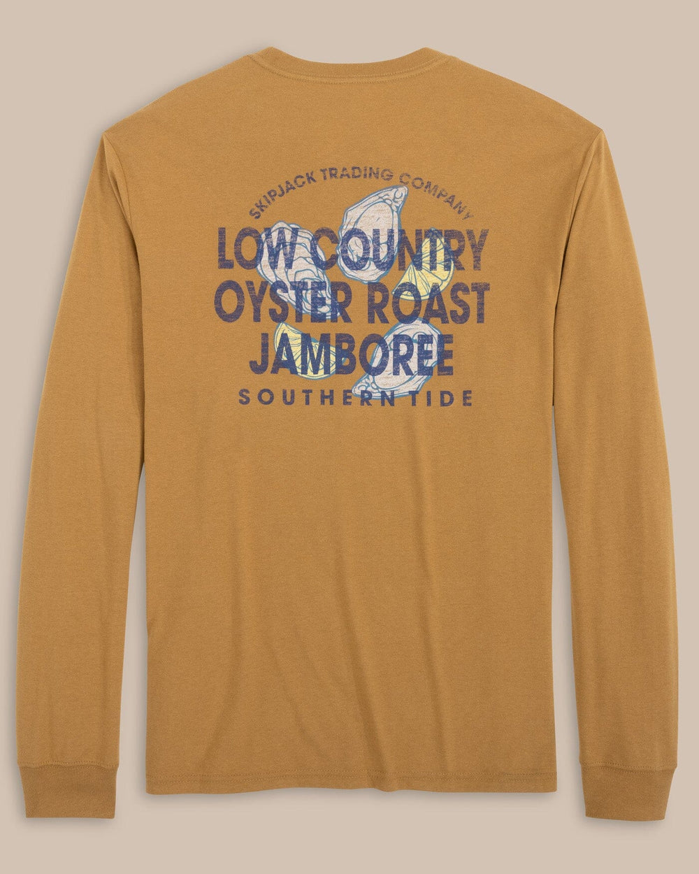 The back view of the Southern Tide ST Lowcountry Oyster Jamboree Long Sleeve T-Shirt by Southern Tide - Hazelnut Khaki