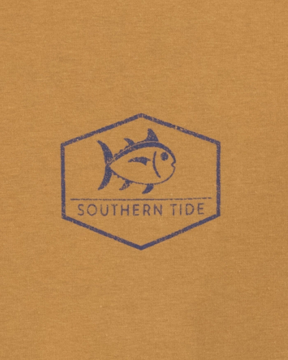 The pocket view of the Southern Tide ST Lowcountry Oyster Jamboree Long Sleeve T-Shirt by Southern Tide - Hazelnut Khaki