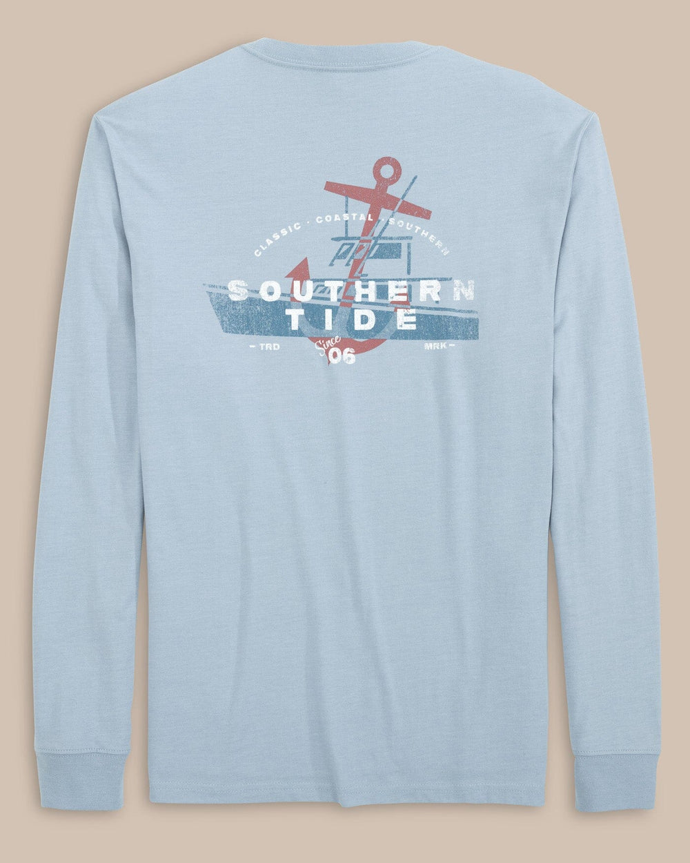 The back view of the Southern Tide ST Lowcountry Trawler Long Sleeve T-Shirt by Southern Tide - Tsunami Grey