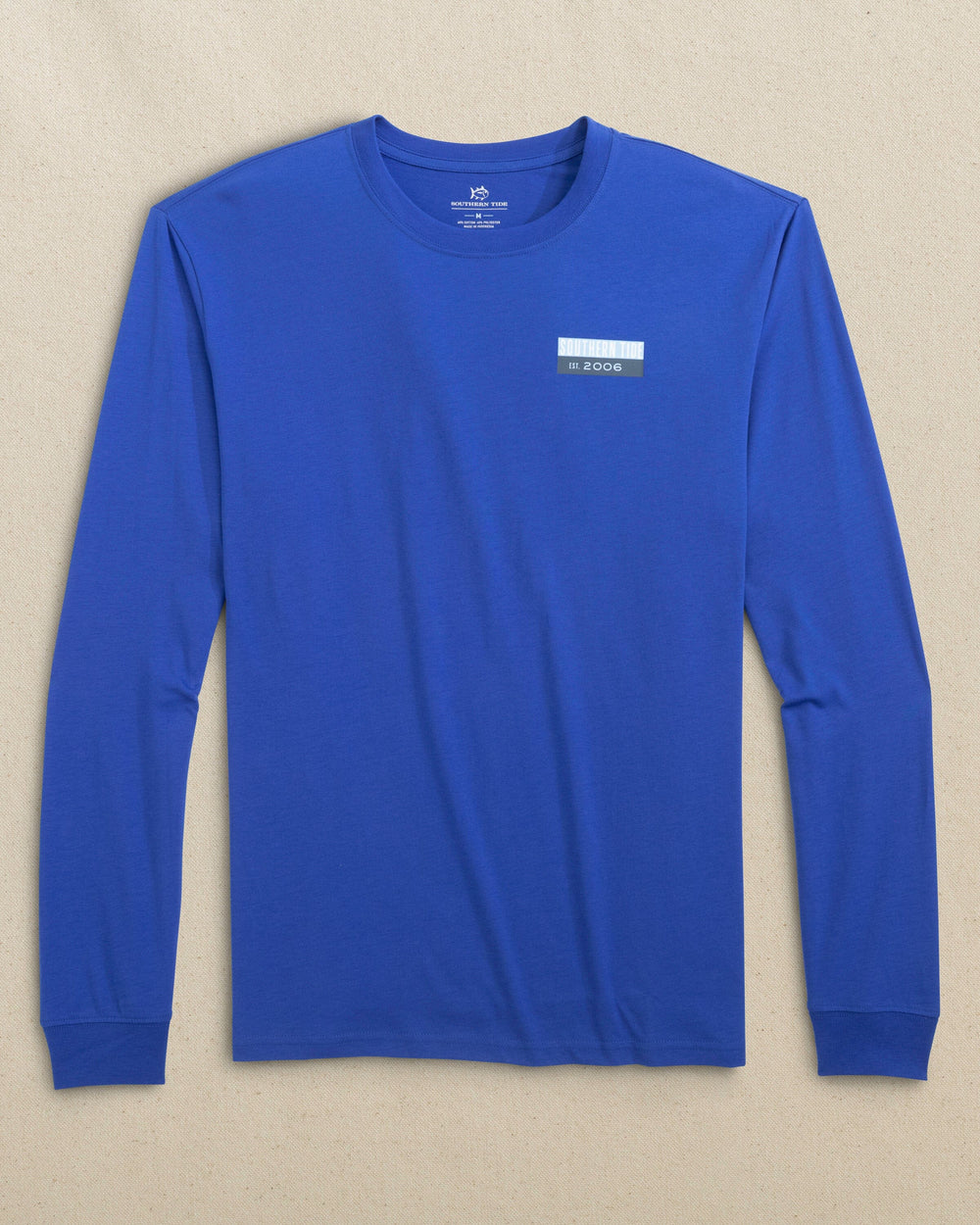 The front view of the Southern Tide ST Marina Boats Long Sleeve T-Shirt by Southern Tide - Surf Blue