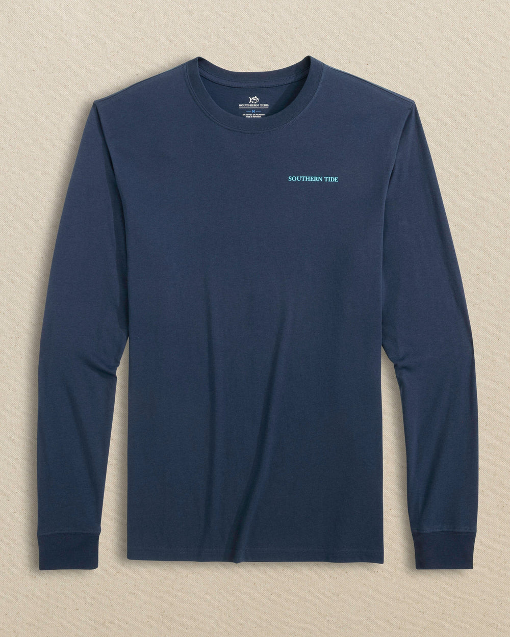 The front view of the Southern Tide ST Message in a Bottle Long Sleeve T-Shirt by Southern Tide - Dress Blue