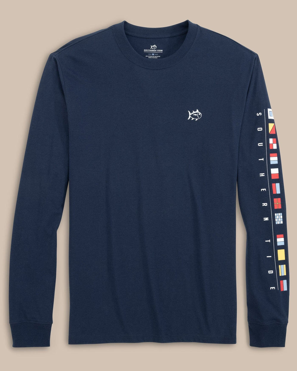 The front view of the Southern Tide Nautical Flags Long Sleeve T-Shirt by Southern Tide - Dress Blue