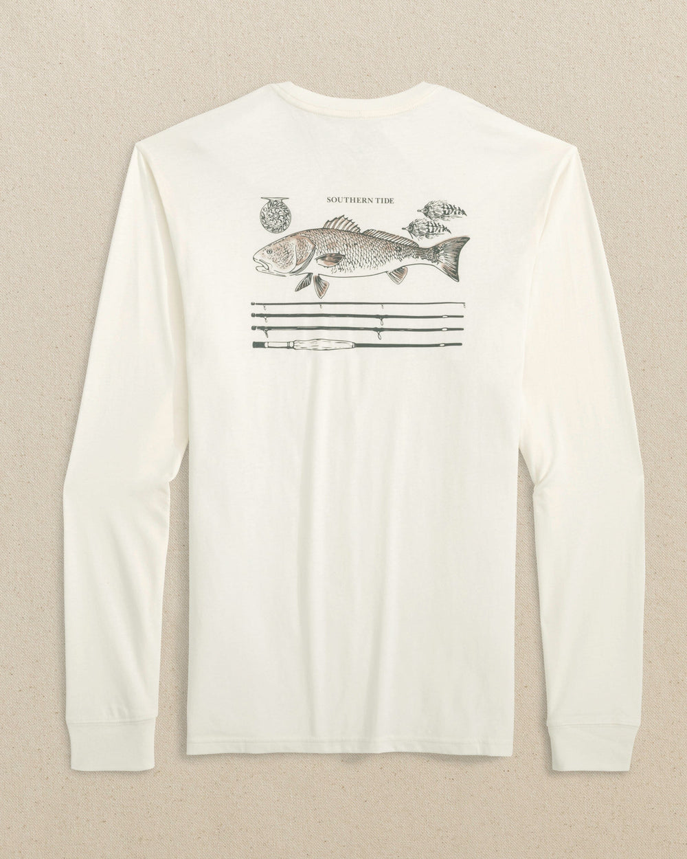 The back view of the Southern Tide ST Redfish Rod Long Sleeve T-Shirt by Southern Tide - Sand White