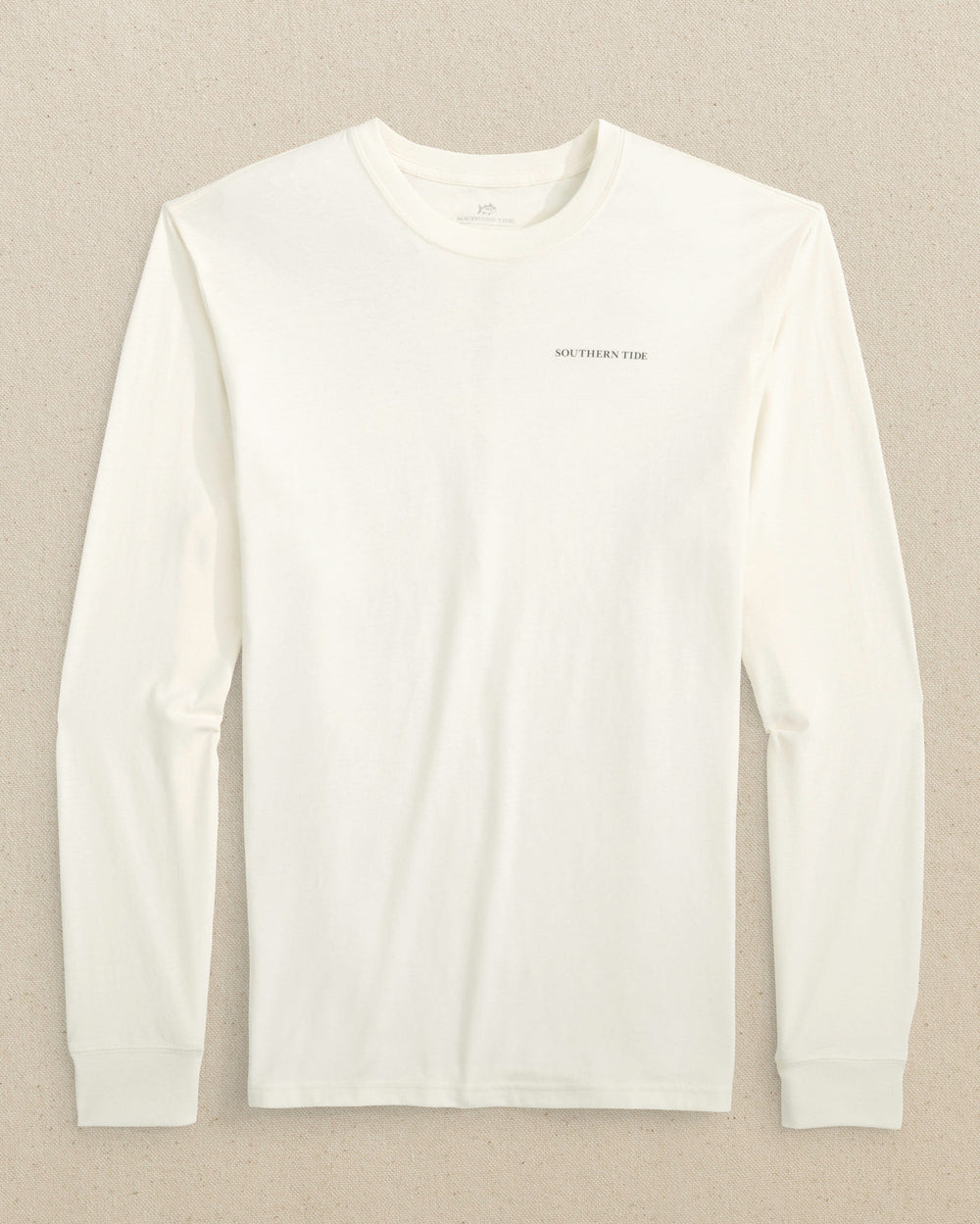 The front view of the Southern Tide ST Redfish Rod Long Sleeve T-Shirt by Southern Tide - Sand White