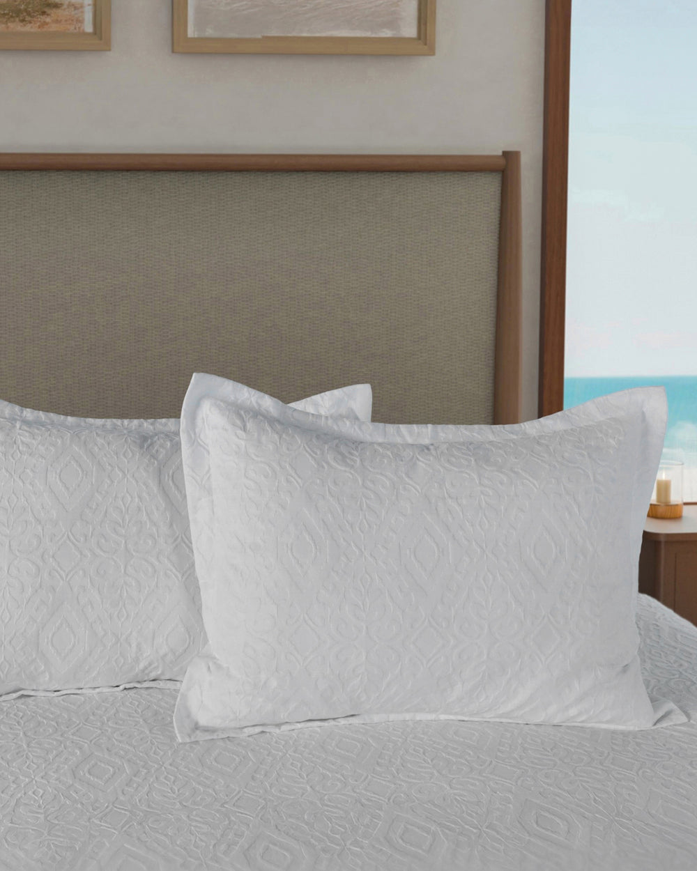 The detail view of the Southern Tide St. Simons Comforter Set by Southern Tide - White