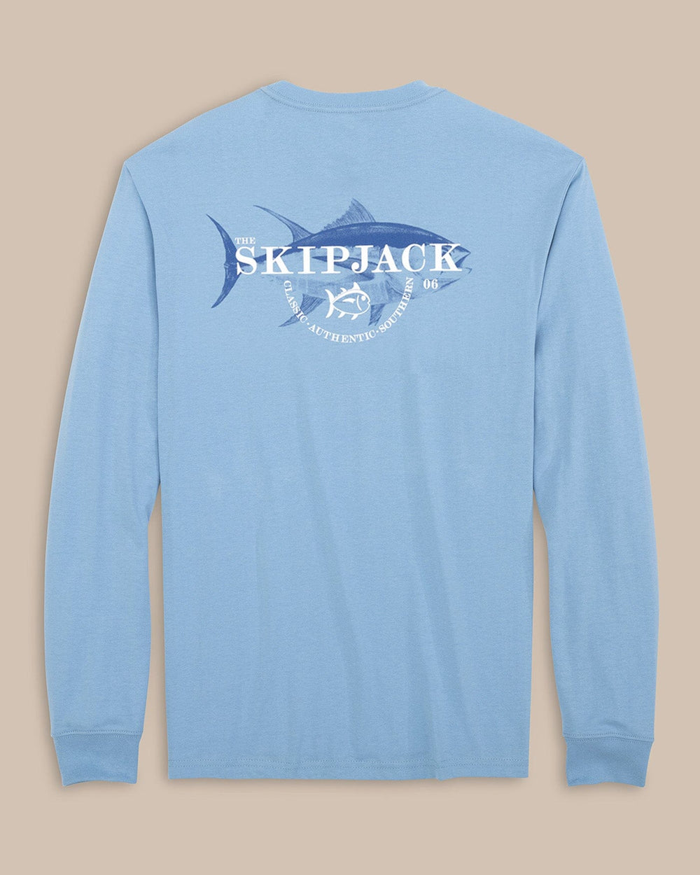 The back view of the Southern Tide Skipjack Fashion Long Sleeve T-Shirt - Dusk Blue