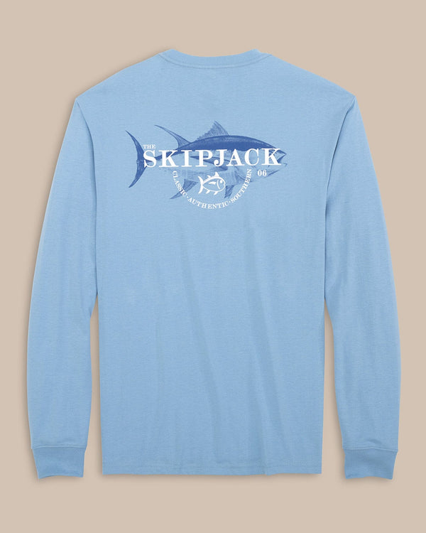 The back view of the Southern Tide Skipjack Fashion Long Sleeve T-Shirt - Dusk Blue