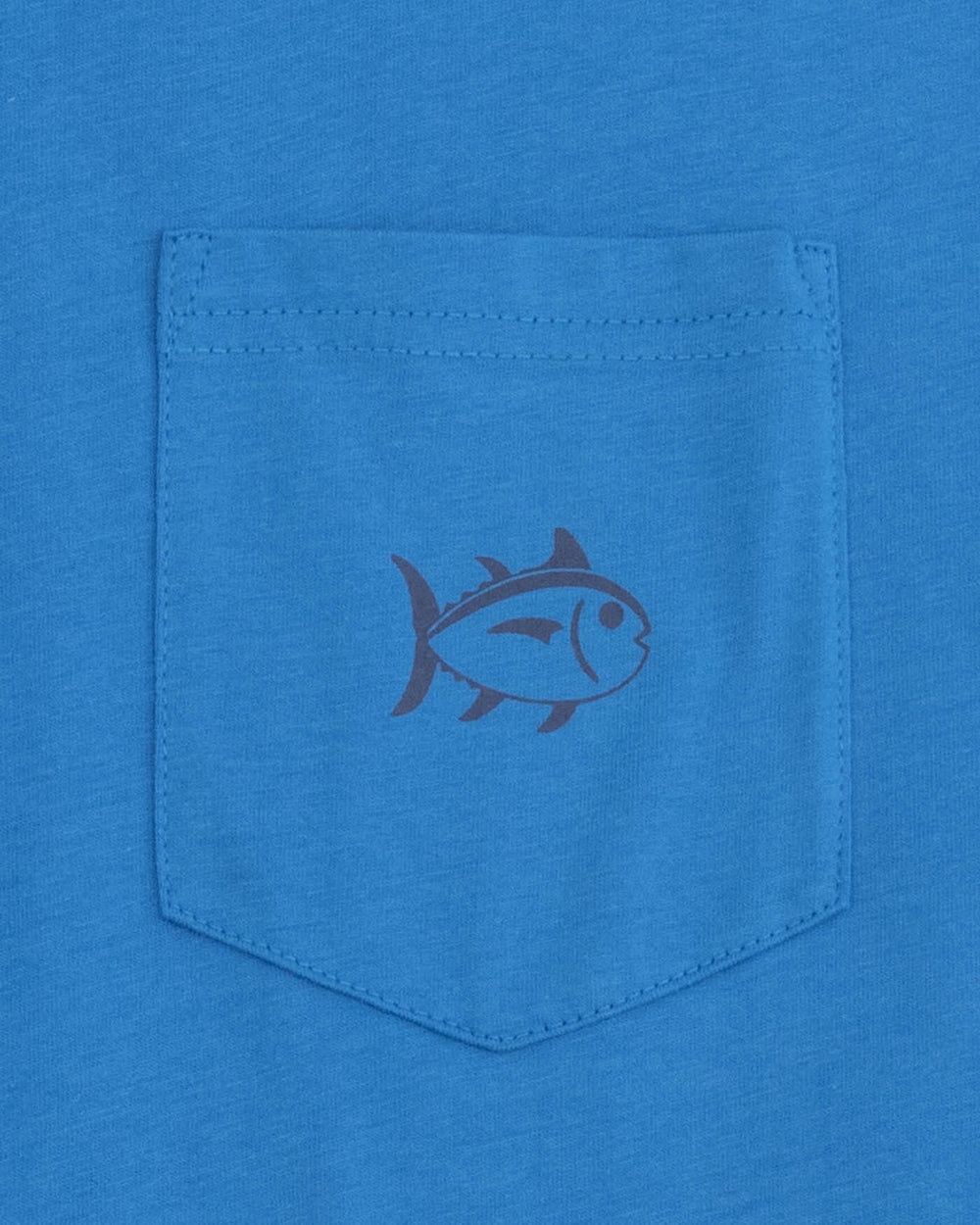 The detail view of the Southern Tide ST Stack Short Sleeve T-Shirt by Southern Tide - Mediterranean Blue