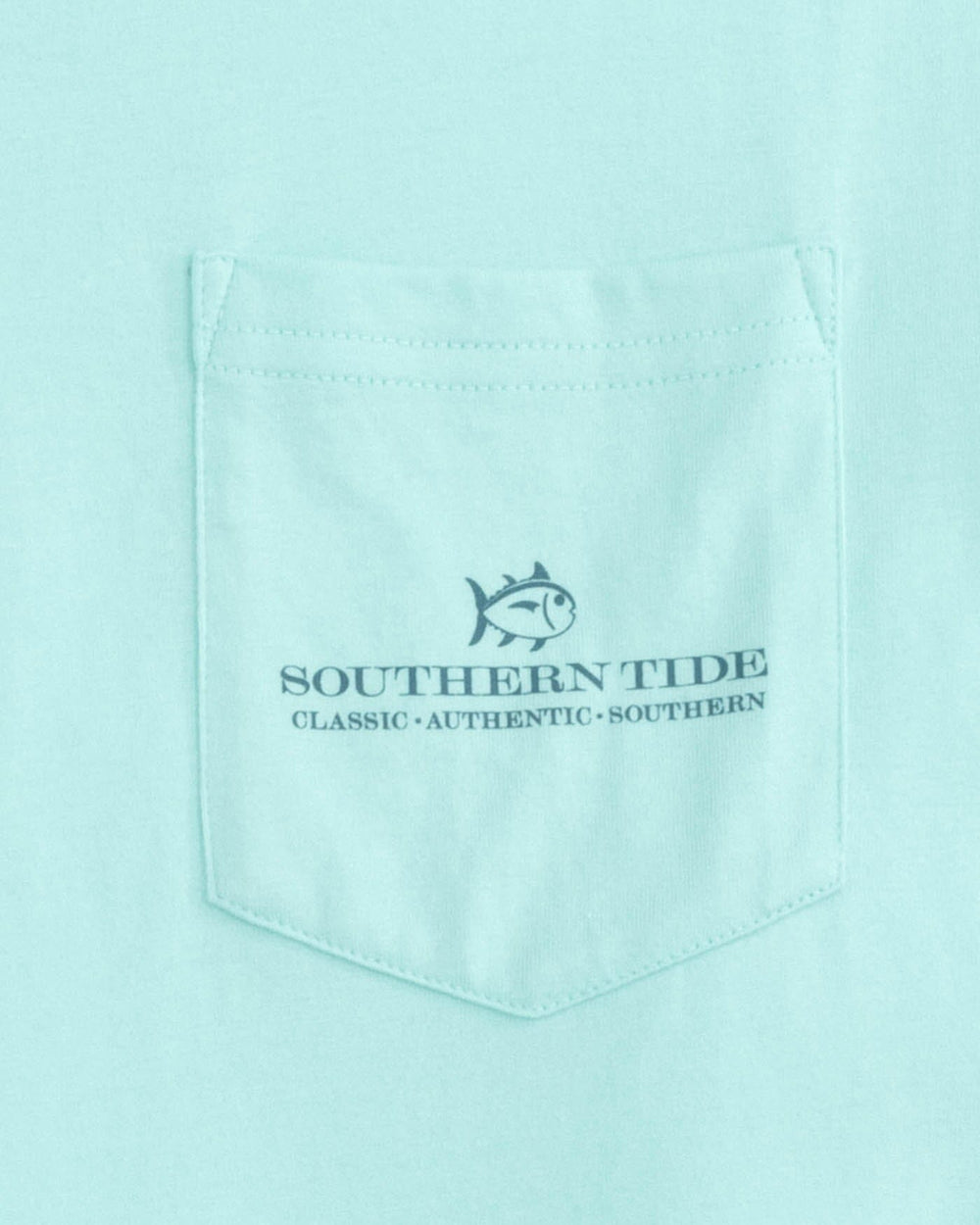 The detail view of the Southern Tide ST Tradition Short Sleeve T-Shirt by Southern Tide - Wake Blue