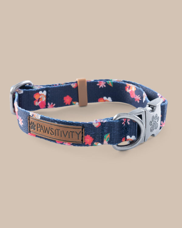 The front view of the Southern Tide ST x Pawsitivity Garden Splendor Dog Collar by Southern Tide - Dress Blue