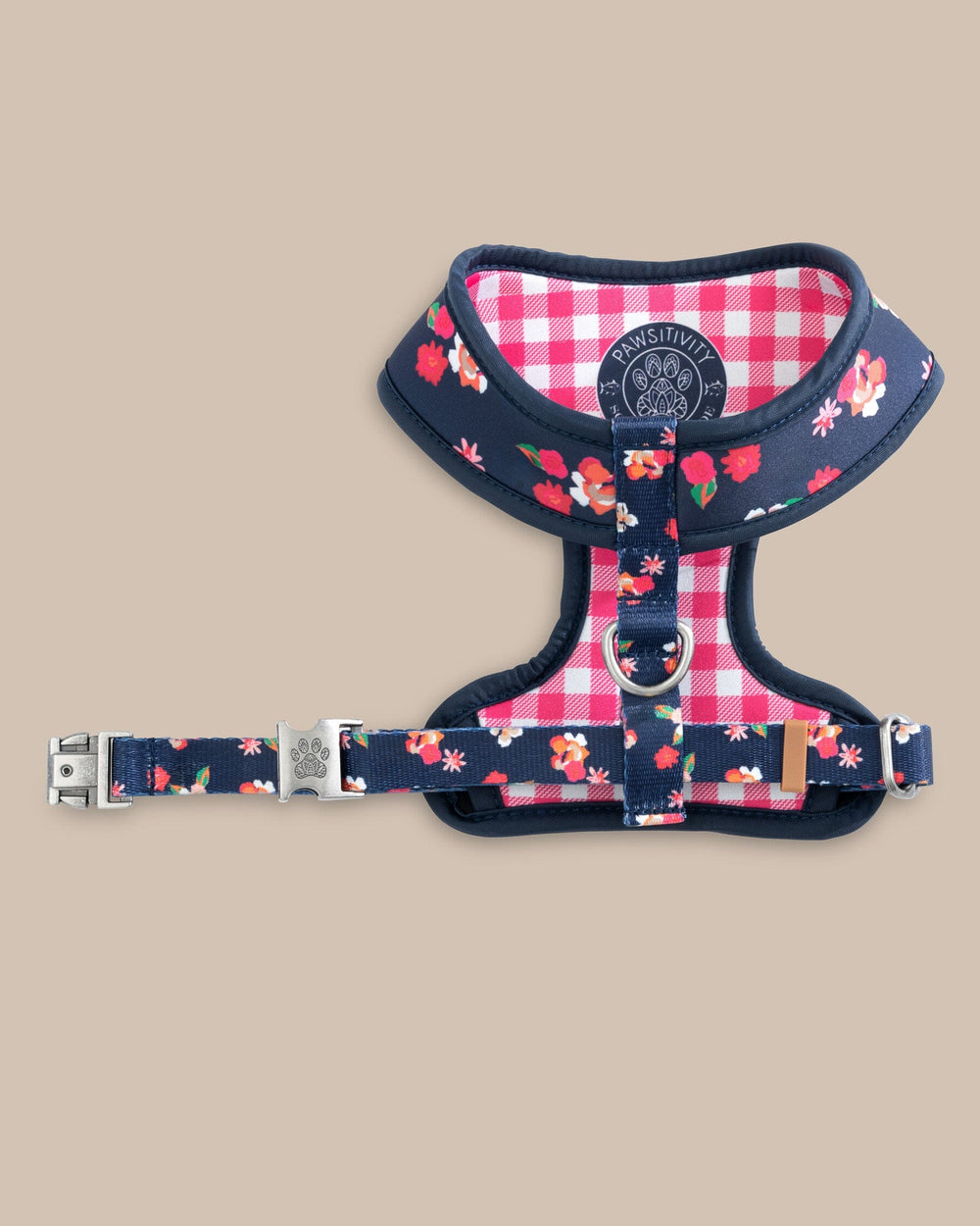 The front view of the Southern Tide ST x Pawsitivity Garden Splendor Dog Harness by Southern Tide - Dress Blue