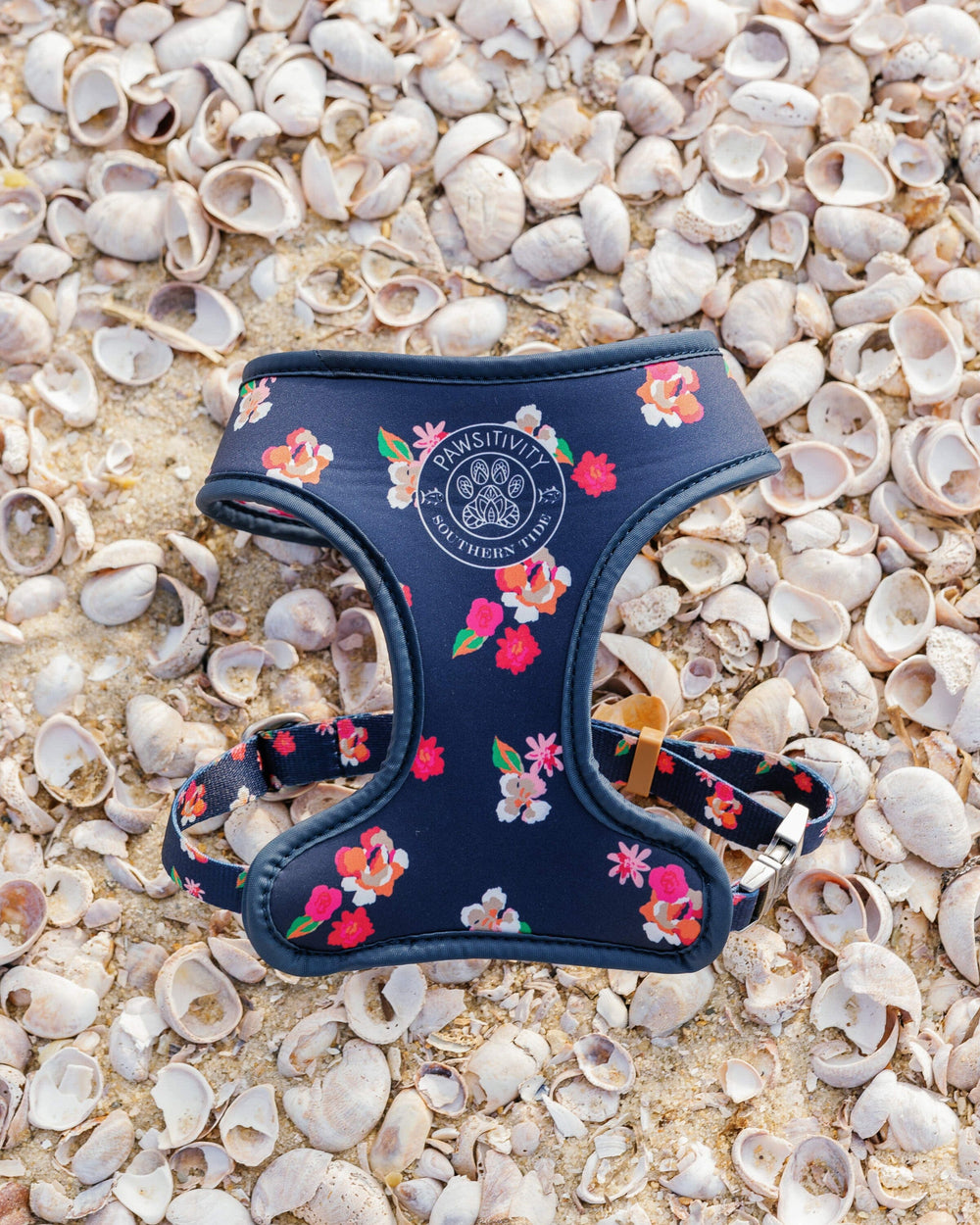 The lifestyle view of the Southern Tide ST x Pawsitivity Garden Splendor Dog Harness by Southern Tide - Dress Blue