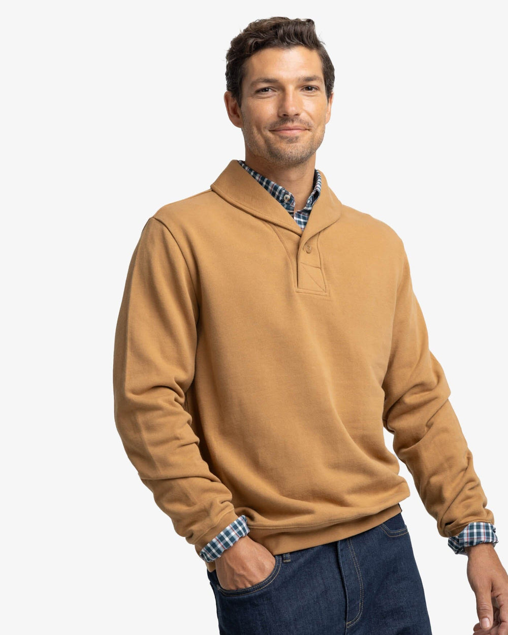The front view of the Southern Tide Stanley Pullover by Southern Tide - Hazelnut Khaki