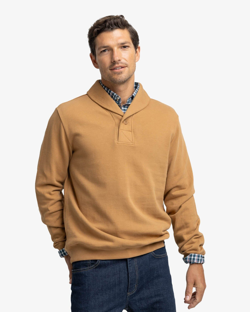 The front view of the Southern Tide Stanley Pullover by Southern Tide - Hazelnut Khaki