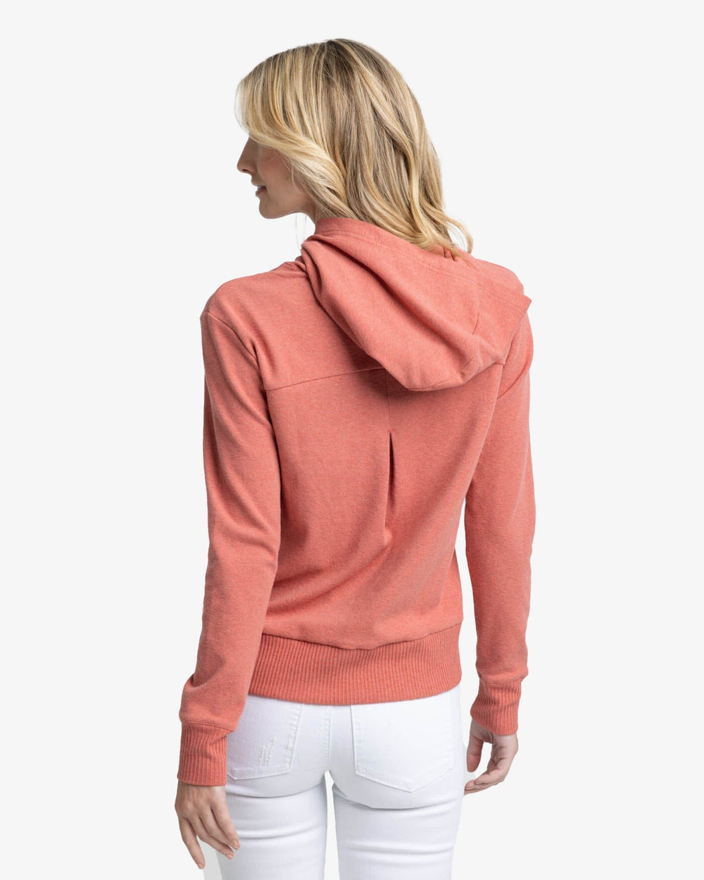The back view of the Southern Tide Stassi Hoodie by Southern Tide - Heather Dusty Coral