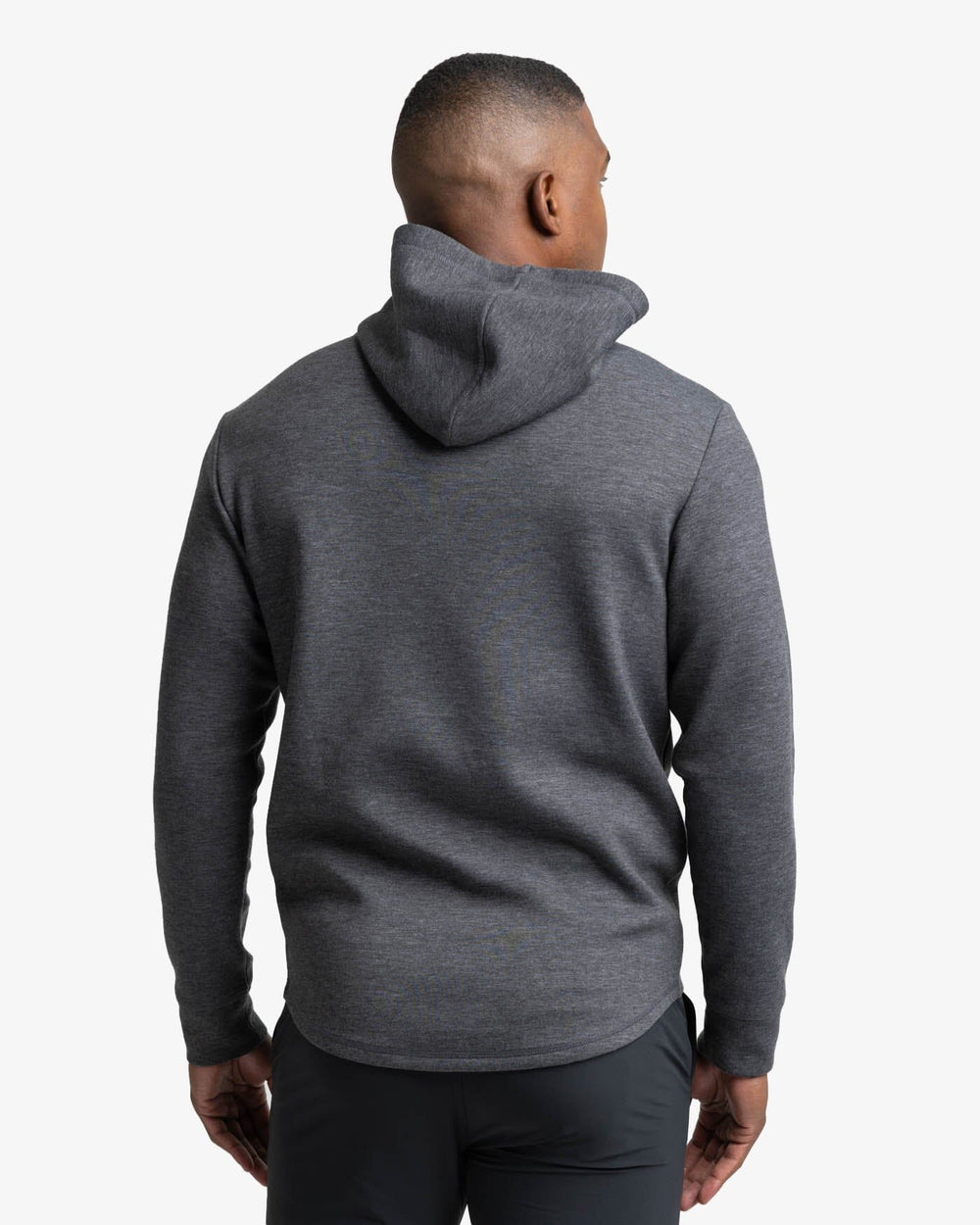 The back view of the Southern Tide Stratford Heather Interlock Hoodie by Southern Tide - Heather Caviar Black