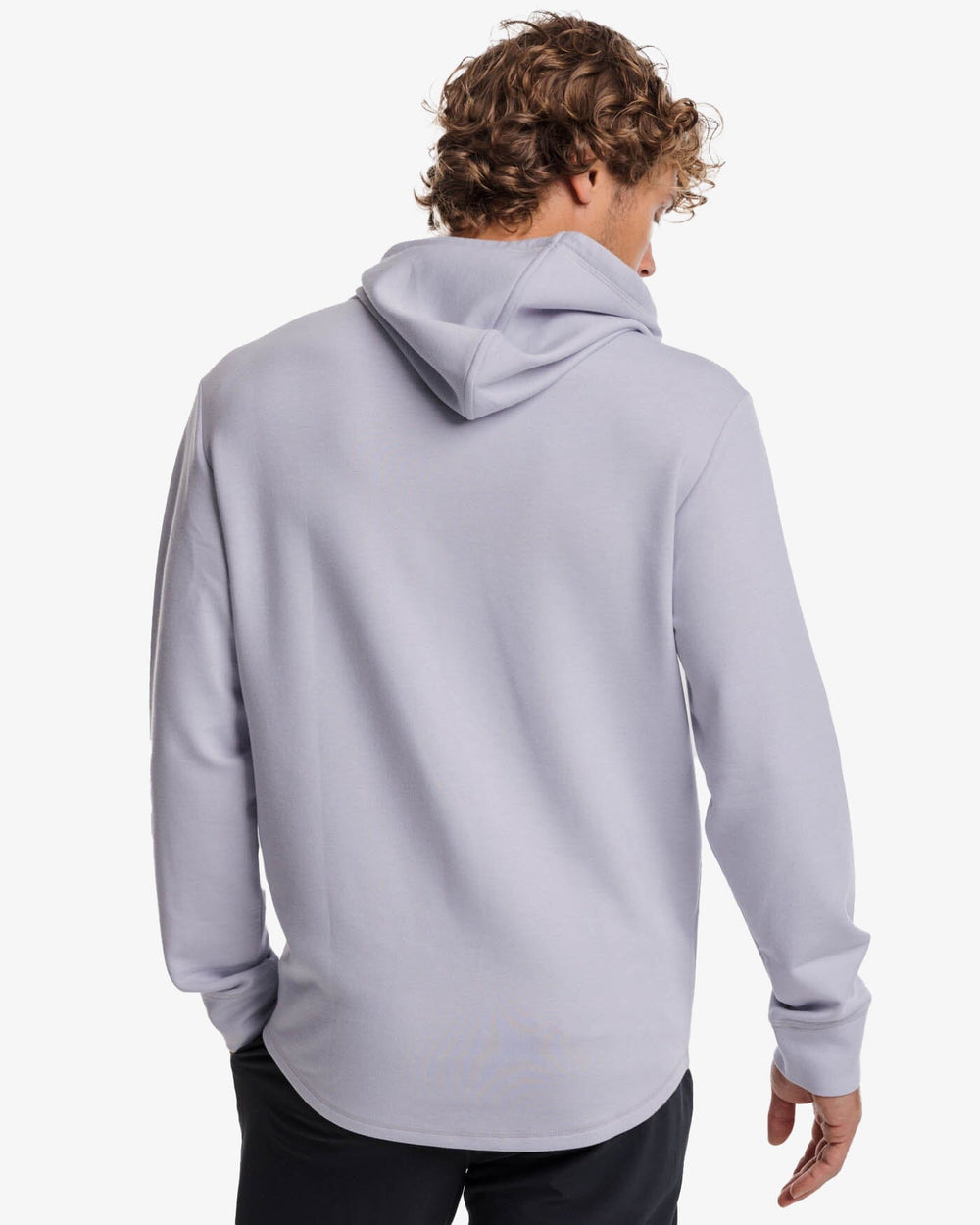 The back view of the Southern Tide Stratford Heather Interlock Hoodie by Southern Tide - Heather Platinum Grey