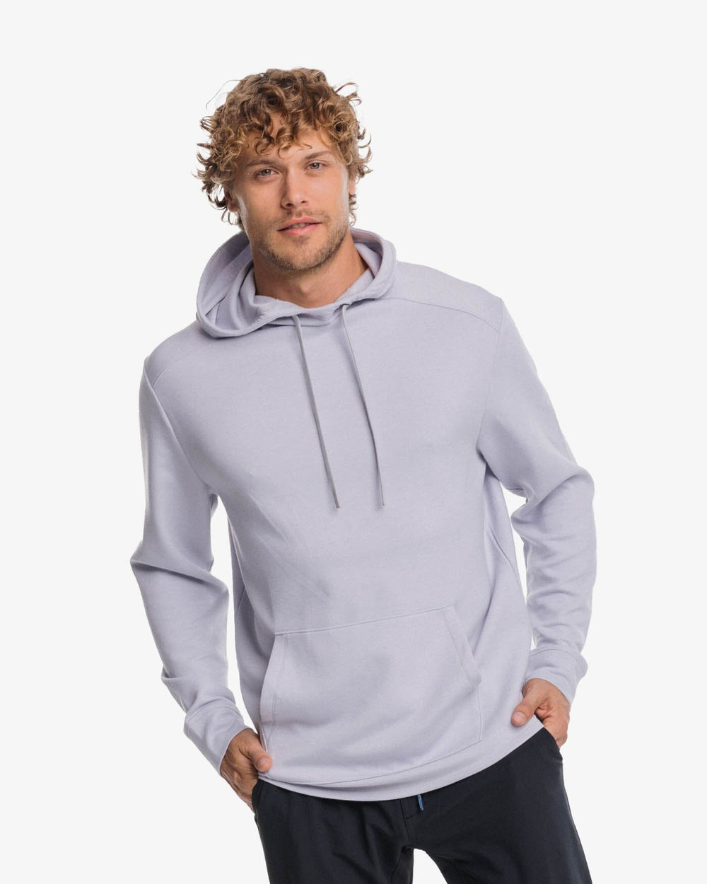 The front view of the Southern Tide Stratford Heather Interlock Hoodie by Southern Tide - Heather Platinum Grey