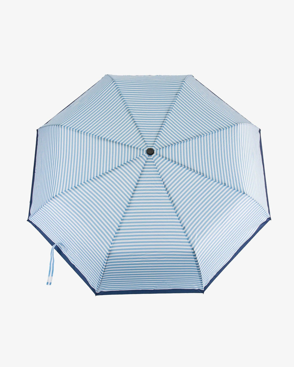 The front view of the Southern Tide Striped Folding Umbrella by Southern Tide - Clearwater Blue