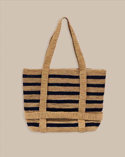 Straw Sun Hat and Beach Tote Set - Natural with Black Stripe Tote Bag & Hat Set – S&E Retail Expo main image 2