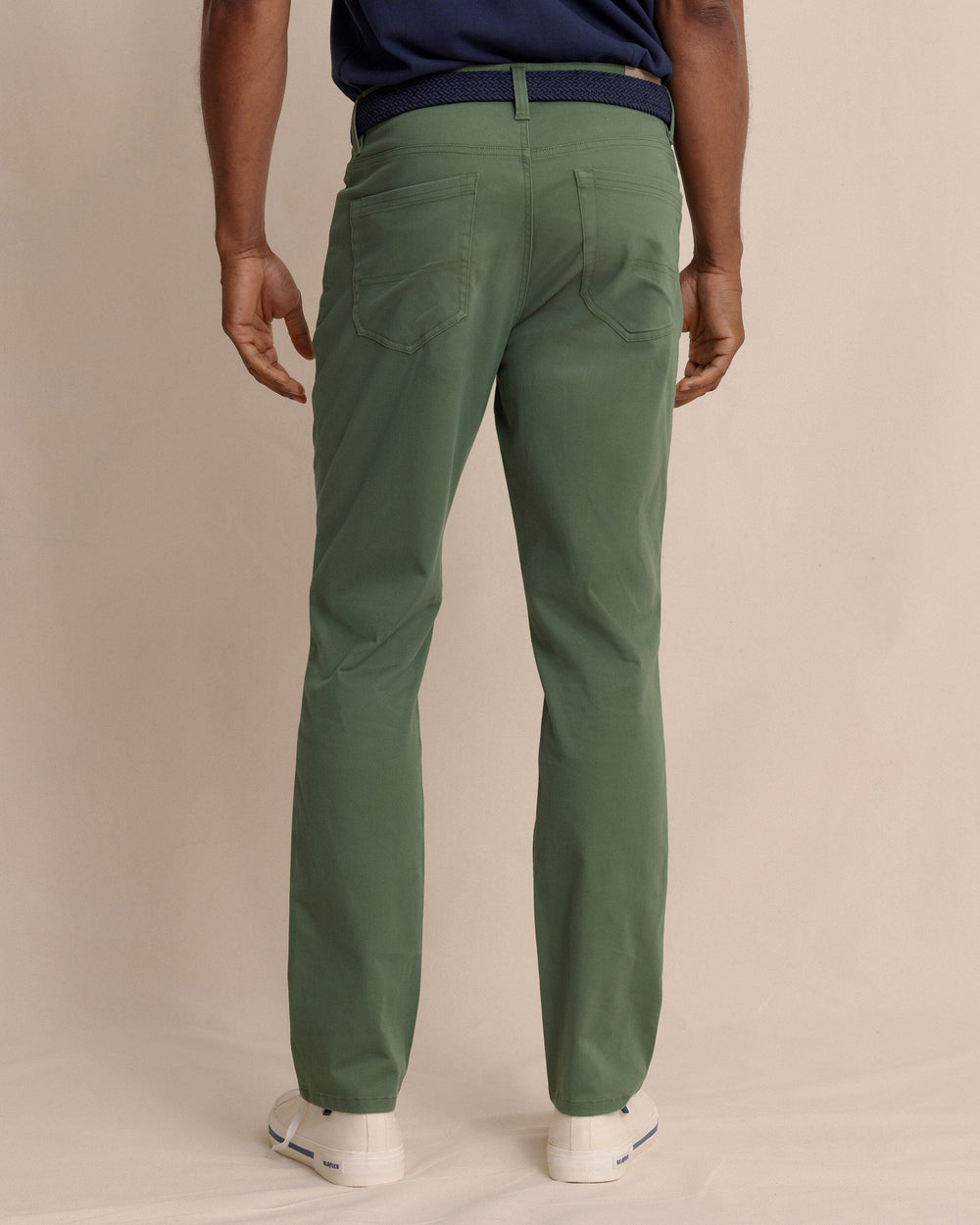 The back view of the Southern Tide Sullivan Five Pocket Pant in Bronze Green by Southern Tide - Bronze Green