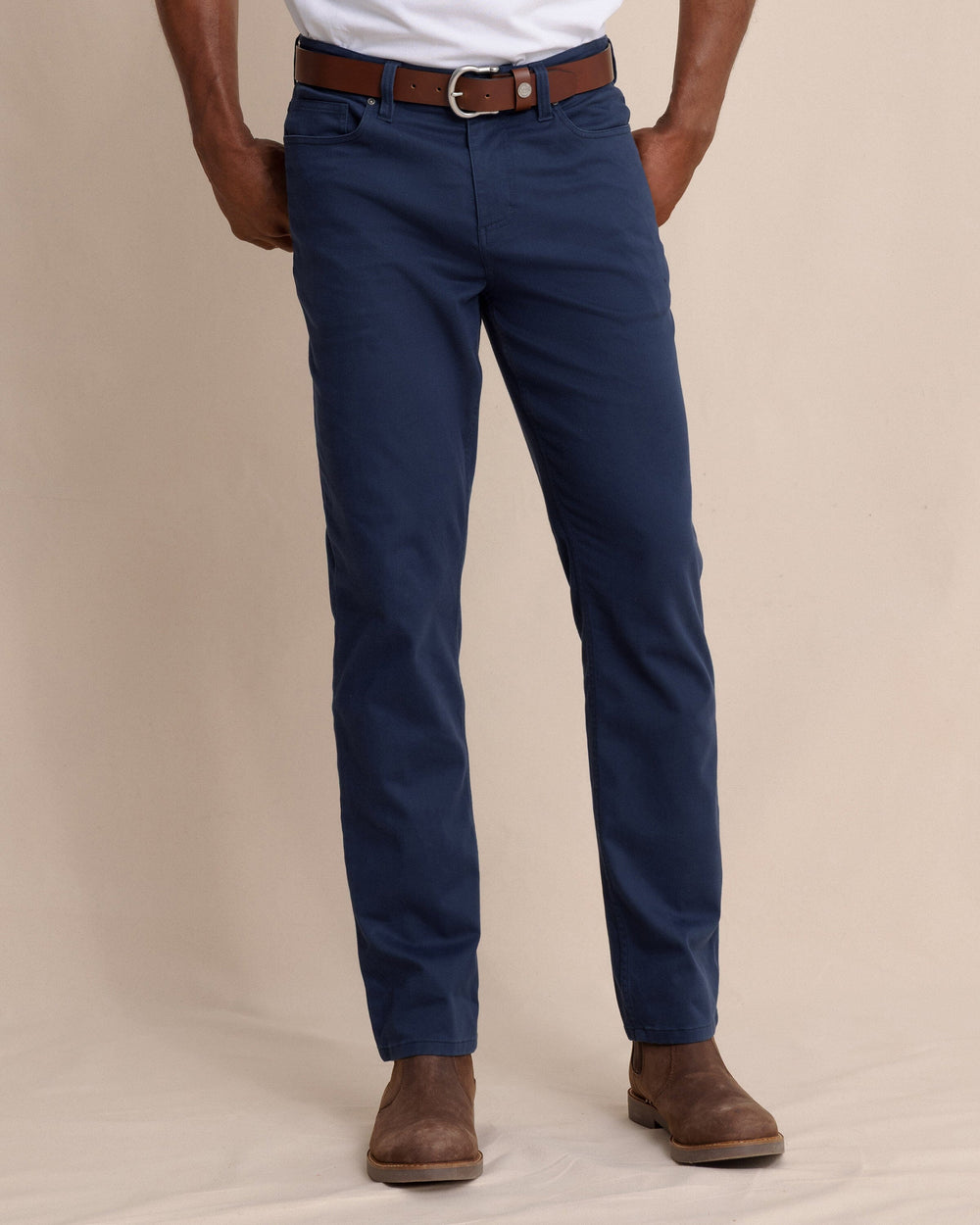 The front view of the Southern Tide Sullivan Five Pocket Pant in Dress Blue by Southern Tide - Dress Blue