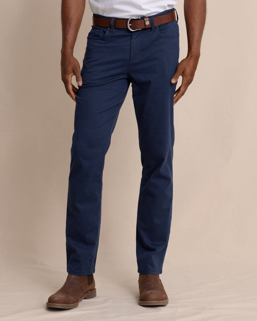 The front view of the Southern Tide Sullivan Five Pocket Pant in Dress Blue by Southern Tide - Dress Blue