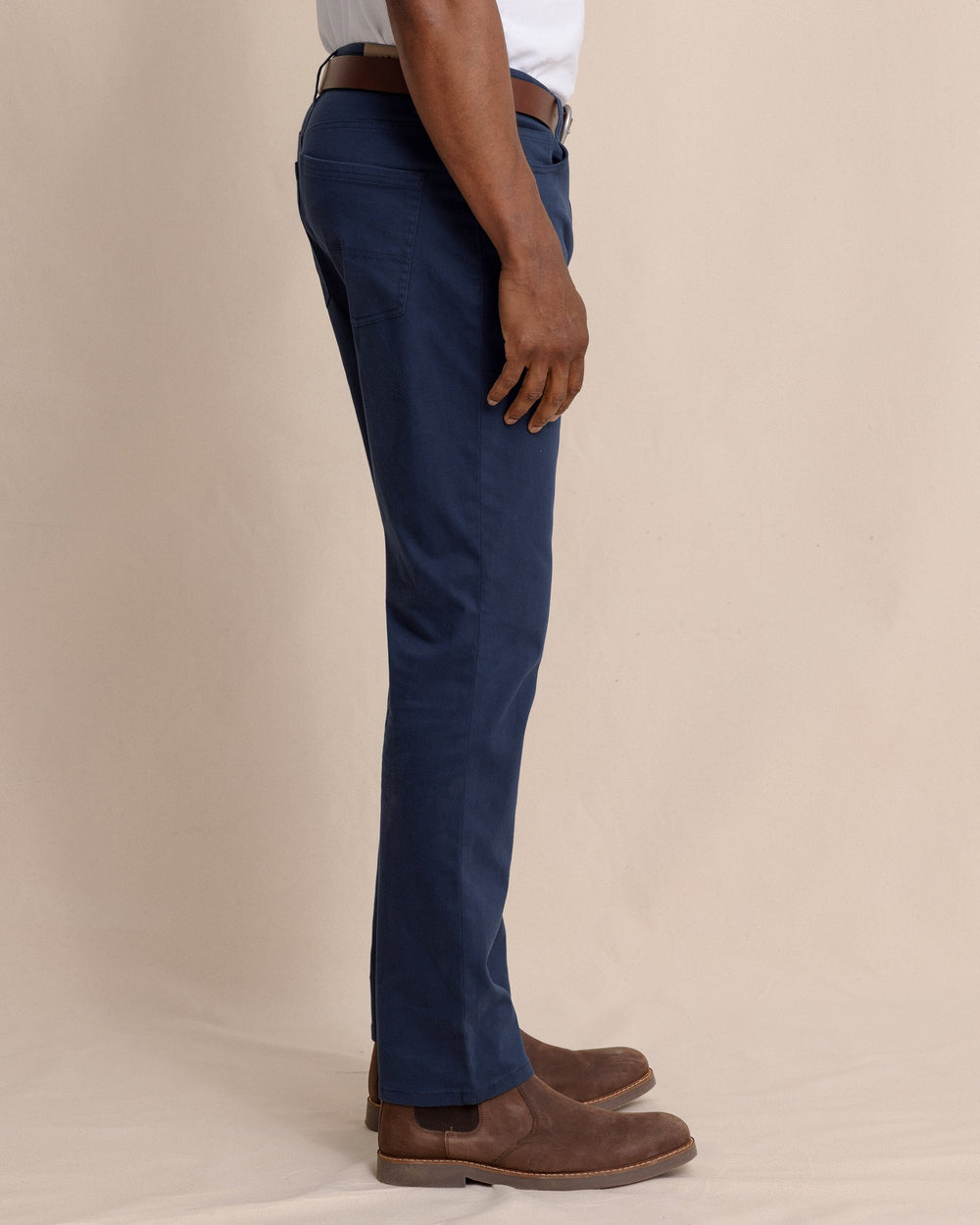 The side view of the Southern Tide Sullivan Five Pocket Pant in Dress Blue by Southern Tide - Dress Blue