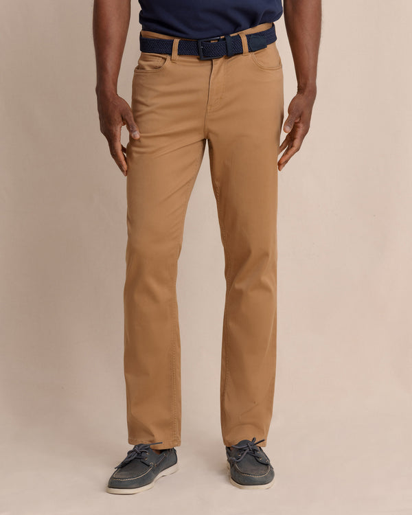 The front view of the Southern Tide Sullivan Five Pocket Pant by Southern Tide - Hazelnut Khaki