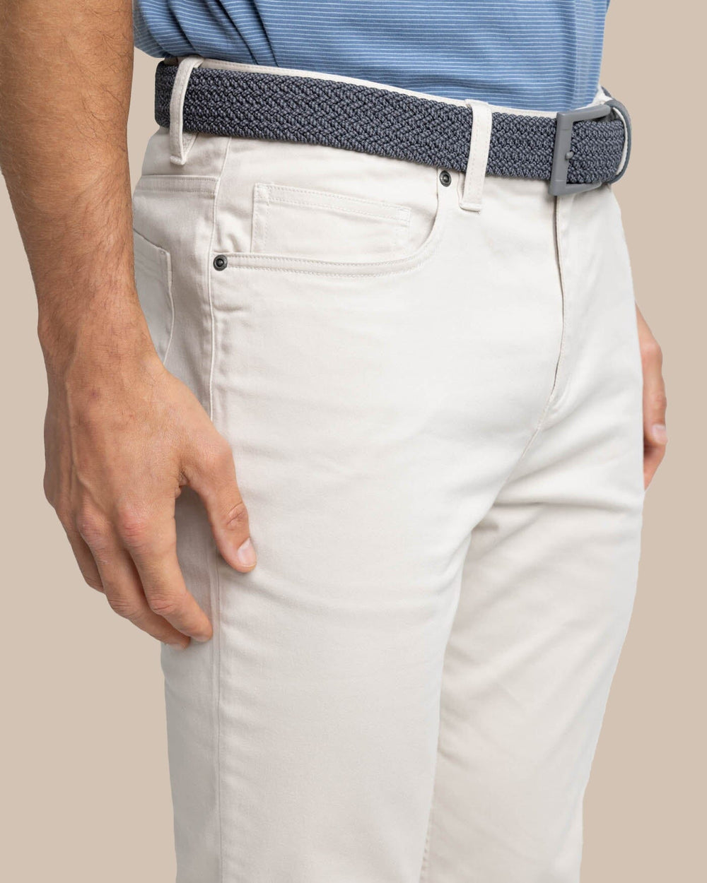The front view of the Southern Tide Sullivan Five Pocket Pant Stone by Southern Tide - Stone